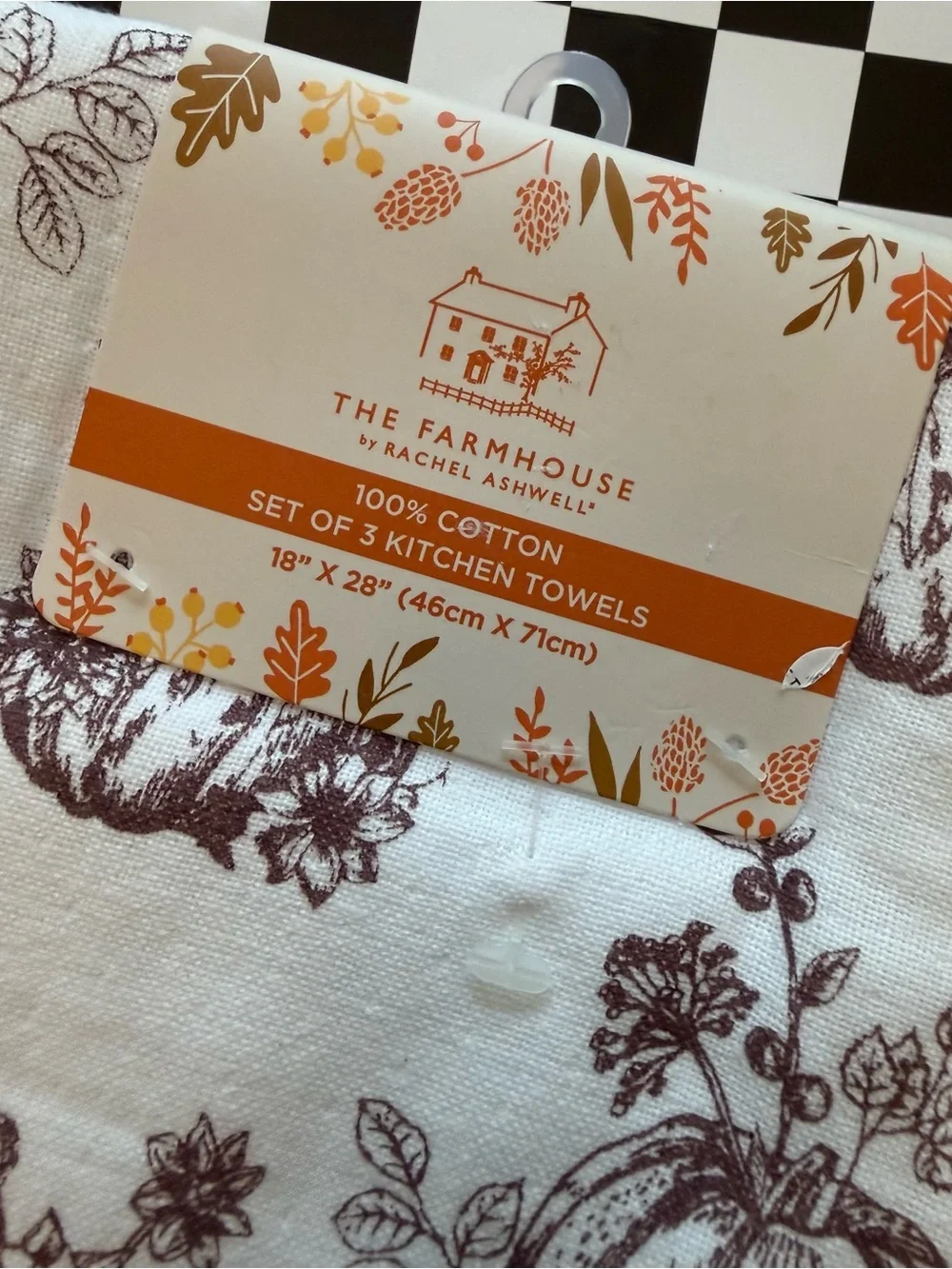 The Farmhouse Collection Pumpkin Print Cotton Kitchen Towels - Brown/White